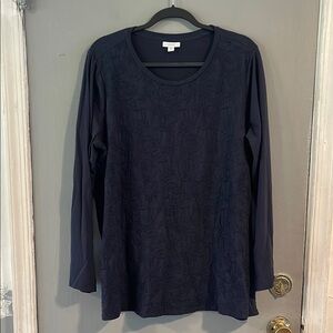 PureJill 100% Cotton Navy Embroidered‎ Front Long Sleeve Top Size XL